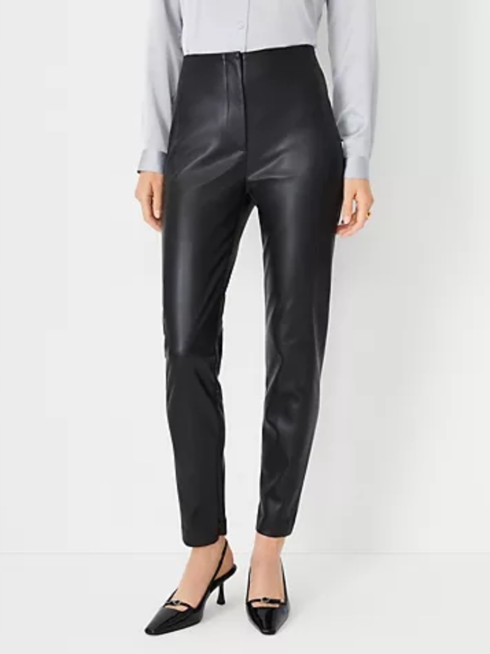 NWT Ann Taylor Audrey Curvy Faux Leather Pants Black Size 8 High Rise